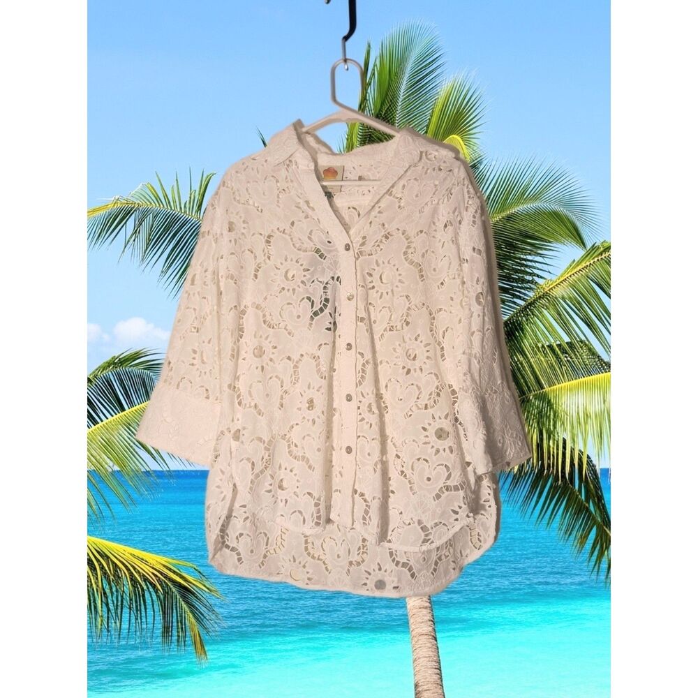Farm Rio NWT White Embroidered Cotton Beach Shirt - Size M - Coastal Boho